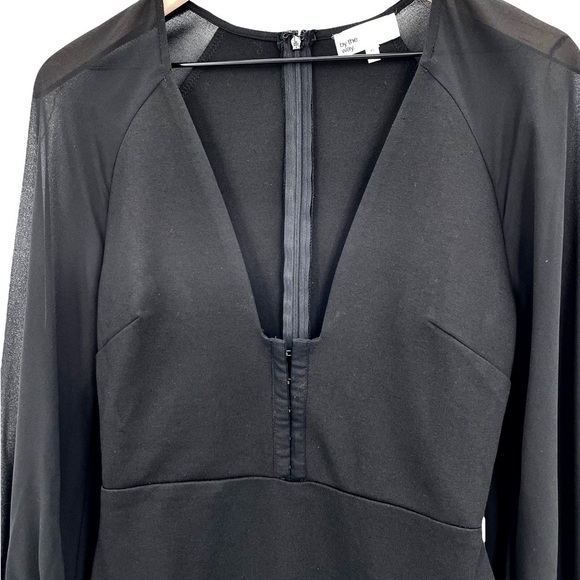 by the way Little Black Dress Sheer Balloon Long Sleeves V-Neck Mini Dress | XS - Picture 2 of 8